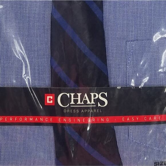 Chaps Kids Dress Shirt With Easy-Clip Tie Sz XS/6-7 Blue Long Sleeve Stretch New - Picture 4 of 4